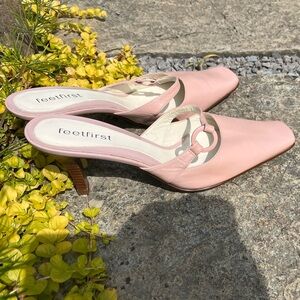 FEET FIRST Pink Mules Heels Size 8.5 Worn Once